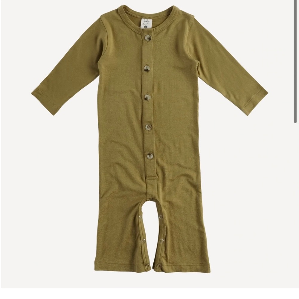 Bamboo long sleeve flare jumpsuit fennel earthy green Kate Quinn perfect neutral